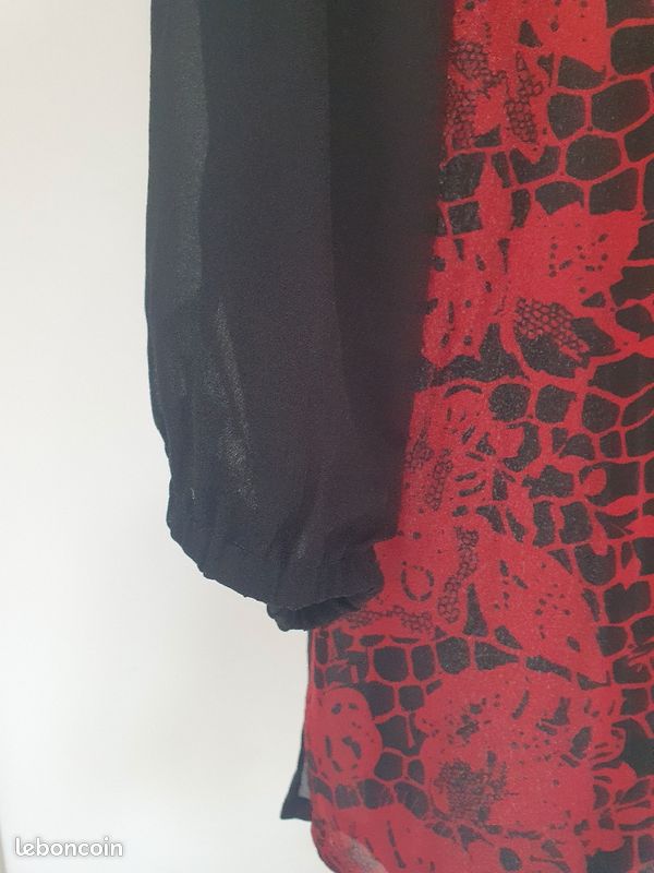 Blouse manches 3/4 noir/rouge foncé BPC (image 2)