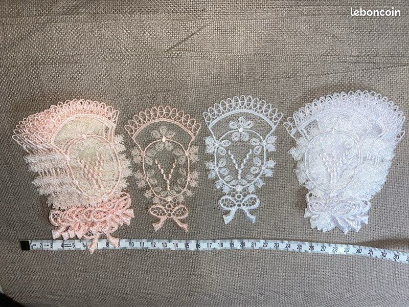 Patchs Brodés En Dentelle 3D à Fleurs Blanches - Lot De 4 Pièces - Pour Couture, Robes, Décorations Mariage - Taille 242x85 Mm