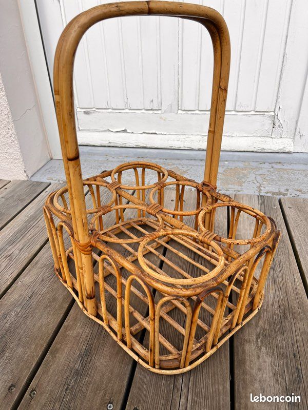 Porte bouteille de rotin vintage - France