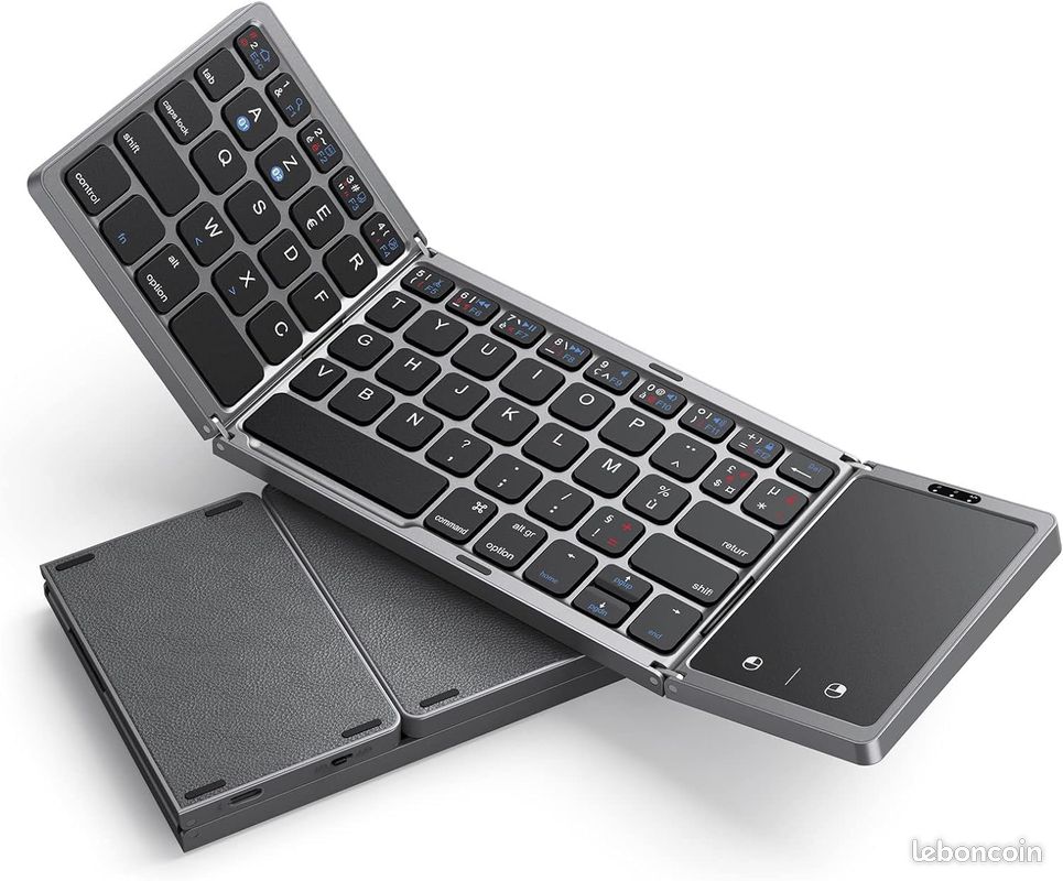 Clavier sans Fil avec pavé Tactile Sensible, Rechargeable, Portable et Pliable, Clavier Dual Bluetooth pour Ordinateur Portable/Tablette/iPad/Smart TV -Compatible Windows, iOS, Mac OS, Android - Gris (image 1)