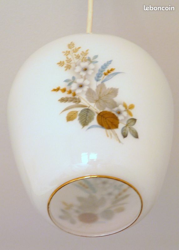 Luminaire - Suspension globe opaline avec décor fleur – Vintage (image 8)