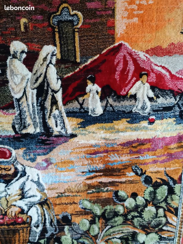 Grande Tapisserie Orientaliste Ancienne - Décoration Murale Vintage - Originale