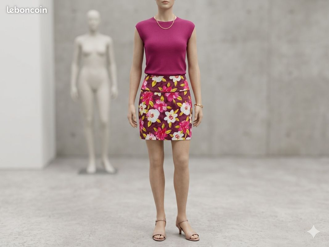 Jupe midi fleurie colorée boheme vintage taille 42 & 44 - Vêtements