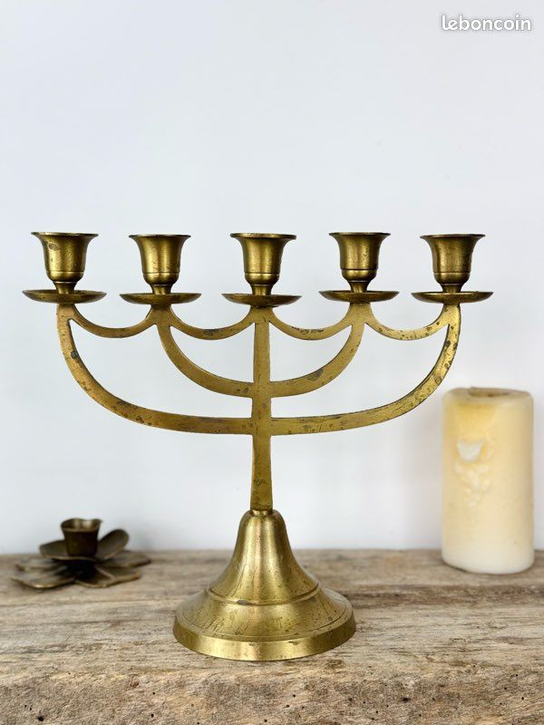 Boutons De Manchette Vintage Menorah En étain - Style Moderniste Des Années 60
