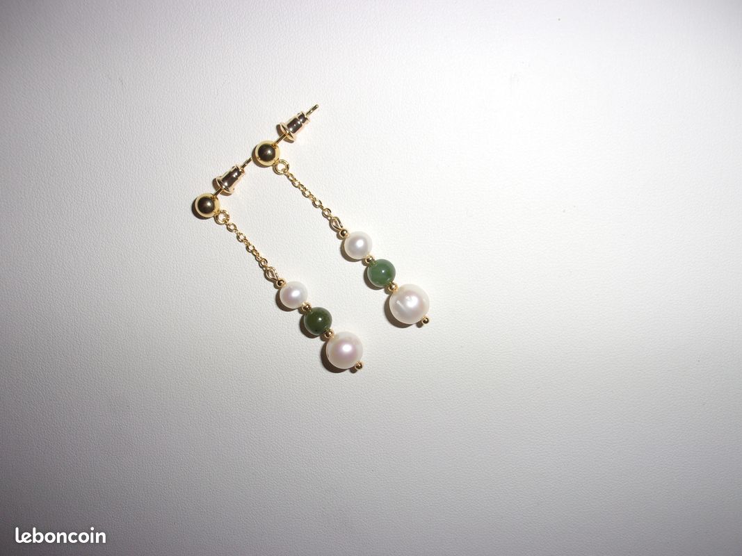 Boucles d'oreilles perles d'eau douce et jade (image 2)