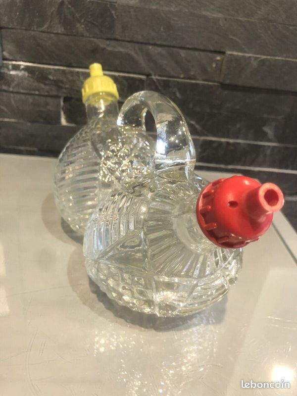 Duo huile vinaigre en verre vintage années 60 - Huilier vinaigrier (image 2)
