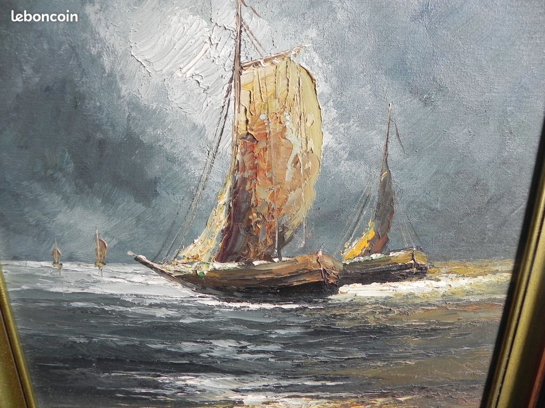 Beau tableau HST marine, bateaux signé Belfort (image 8)