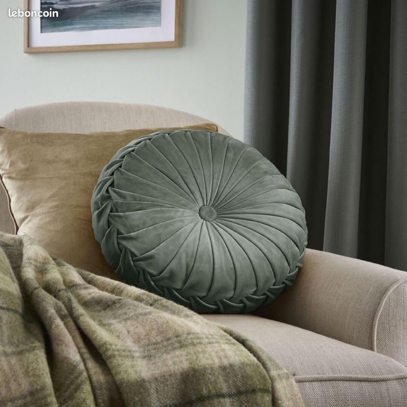 Coussin Circulaire Vert Chic Décoration British Victorian Style lavable (image 1)