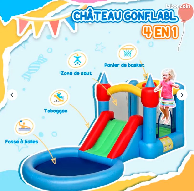 5 En 1 Structure Gonflable Pour Enfants Avec Toboggan,Zone De Saut Piscine A Balles Jeu De Flechettes Structure Gonflable Panier De Basket 92022474