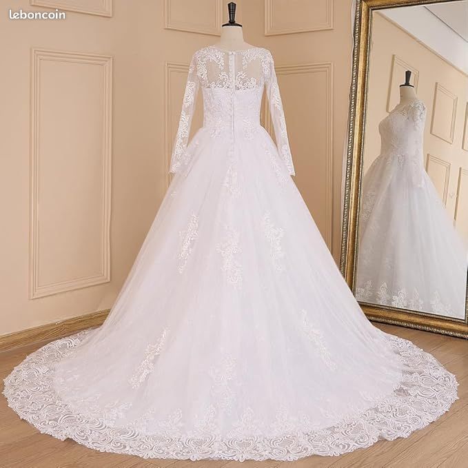 Longue Traîne Robe De MariÃ©e Princesse Dentelle Manche Longue