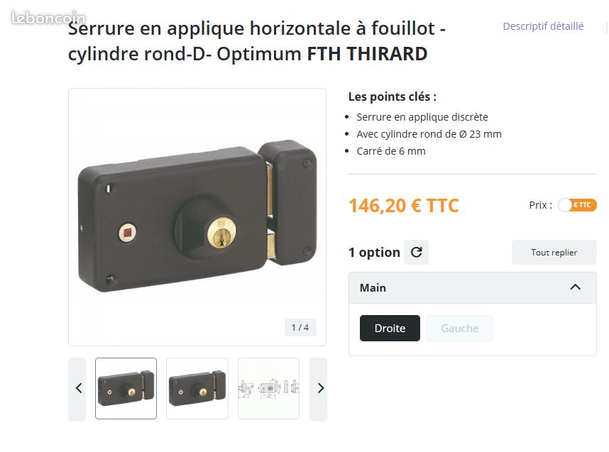 Serrure applique horizontale, 140 x88mm, THIRARD Neuf (image 2)