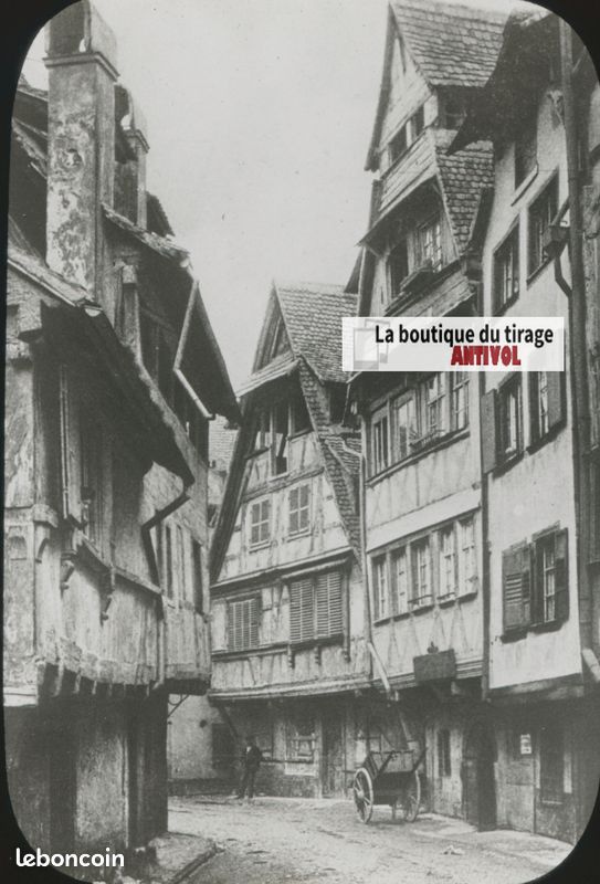 Rue du Bain-aux-Plantes, Strasbourg, photo plaque de verre, positif 8,5x10  cm - Collection