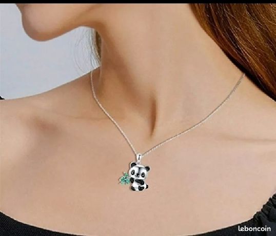 Collier Panda En Argent Pendentif Cœur - Bijou Mignon Animal Pour Filles, Femmes Et Enfants - Cadeau Anniversaire