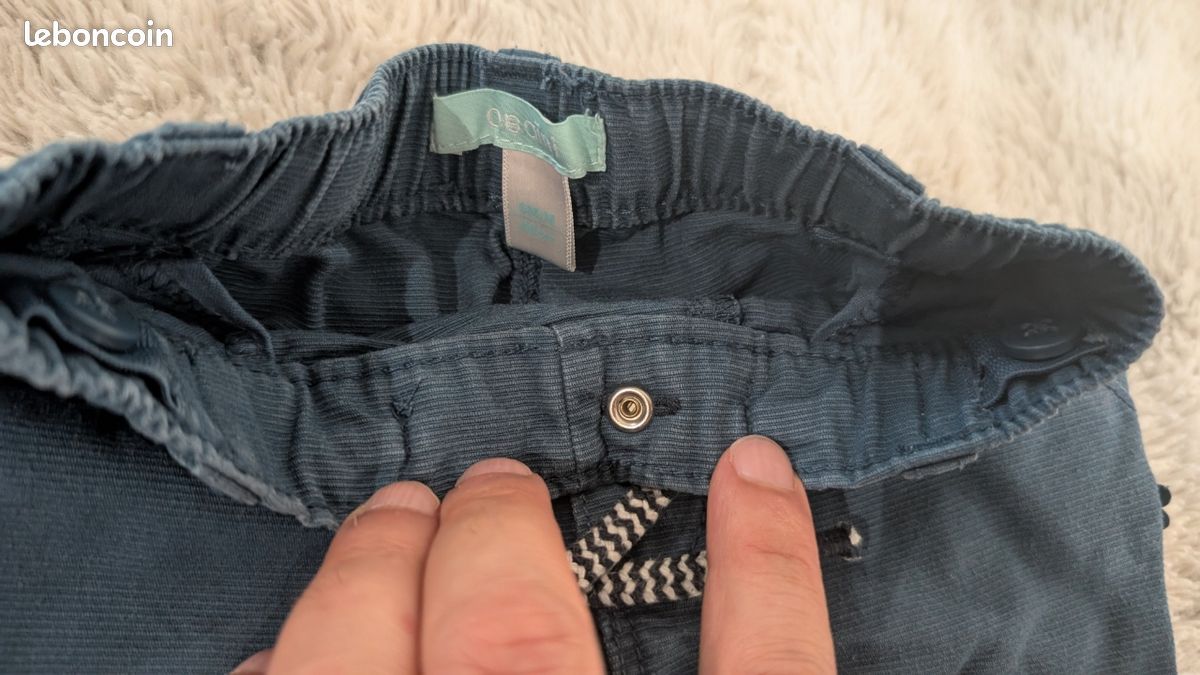 Pantalon droit en velours côtelé bleu canard Obaïbi - 6 mois (68 cm) (image 4)