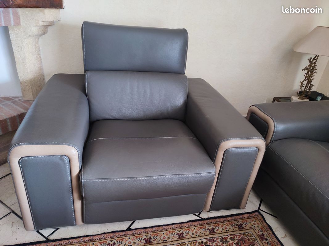 Tres beau canapé 3 places et fauteuil relax assorti en cuir (image 3)