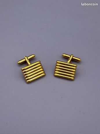 Boutons De Manchette Vintage Plaqué Or - Style Brutaliste, 20x12mm, Occasion