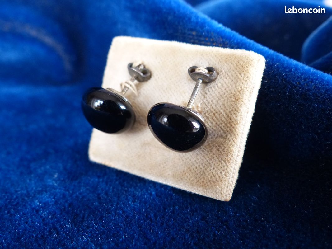 Boucles D'oreilles Vintage Noires Et Dorées - Bouton Perceur - Bijou Rétro élégant 4617