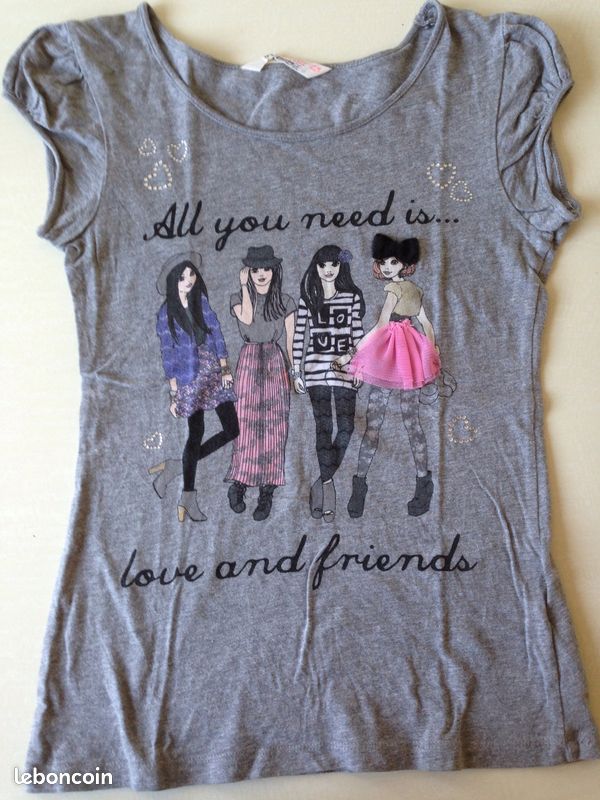 Tee-shirt gris "4 filles/relief" 10/12a (image 1)