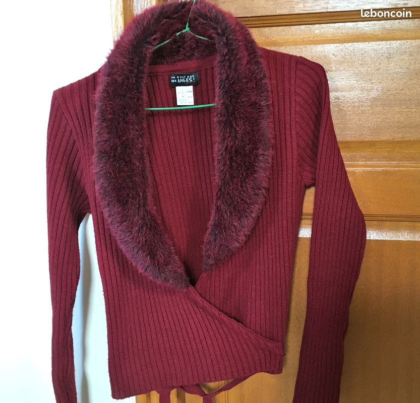 Gilet femme cache coeur cardigan bordeaux joli col taille 38/40