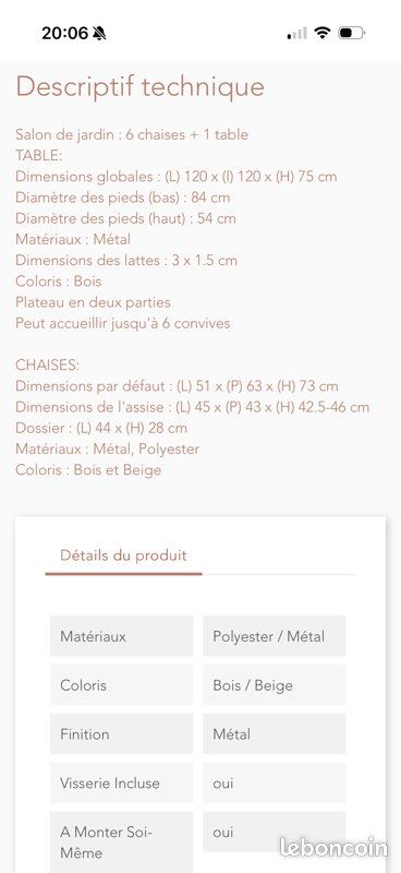 Ensemble repas de jardin 6 places métal effet bois (image 5)