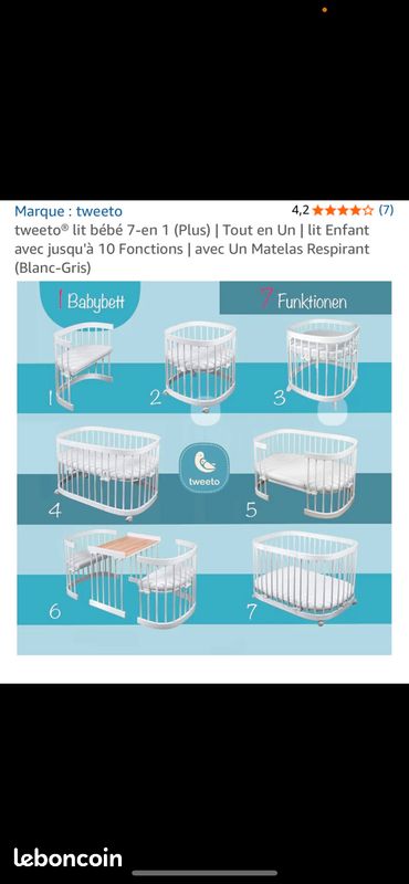 Lit bébé enfant 7en1 très bon état (image 2)