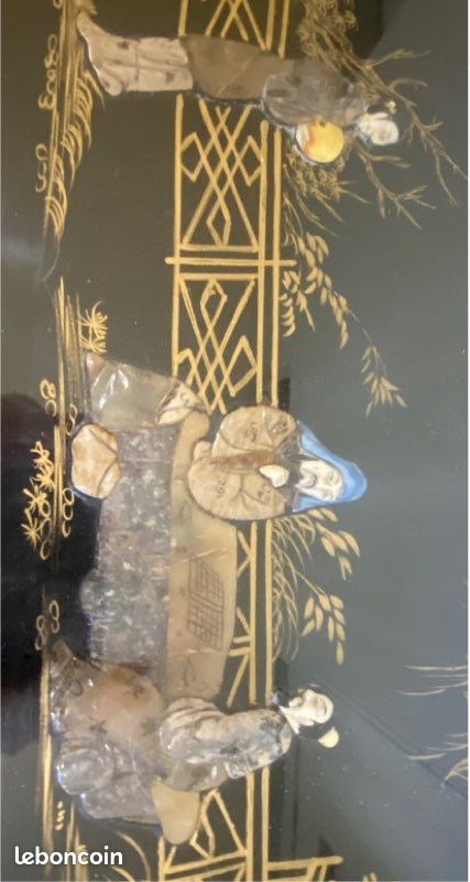 GUÉRIDON NAPOLÉON III bois noirci basculant décor chinois et nacre EUR