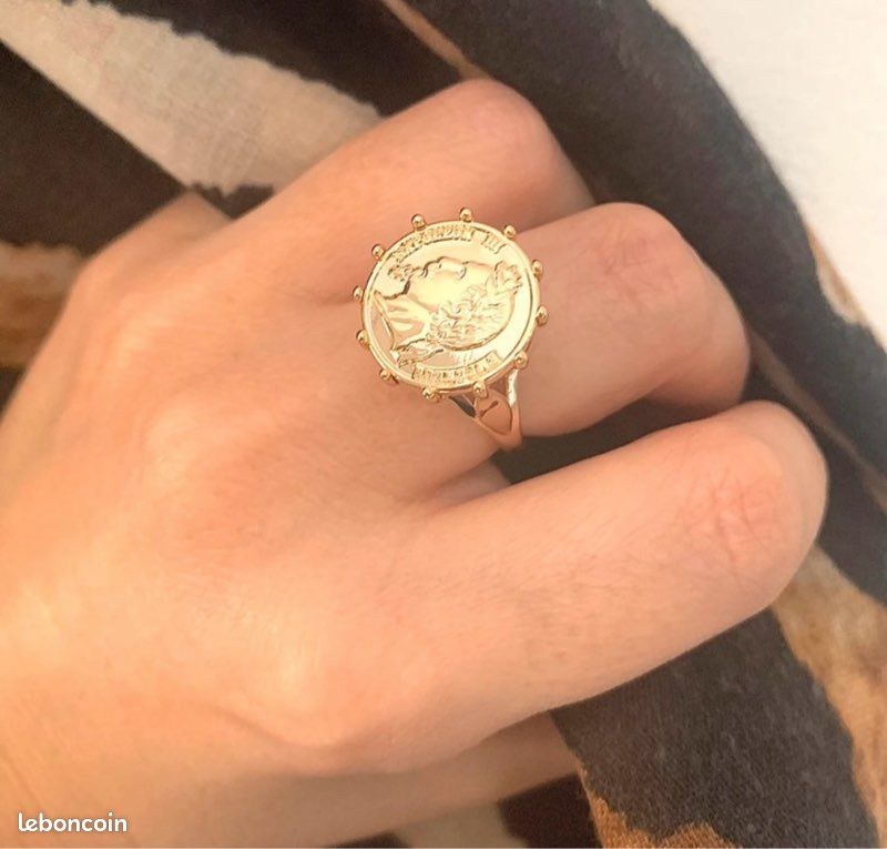 Bague type Napoléon pièce Louis d'or imitation en plaqué or