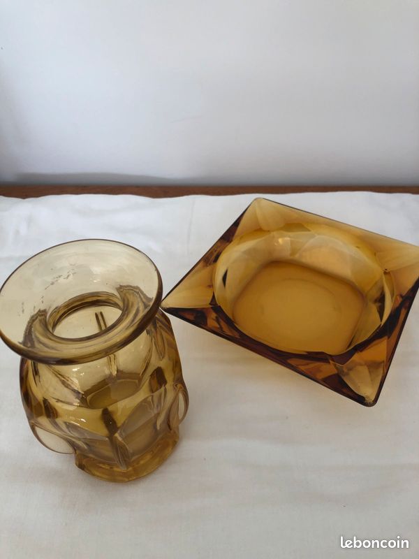 Petit vase et cendrier en verre fumé ambre (image 2)