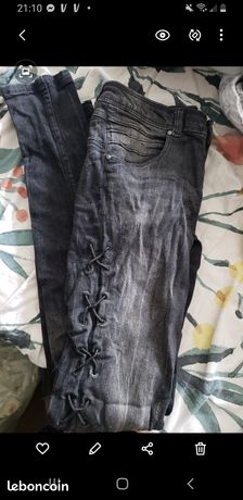 Legging Fille Faded Glory – Taille L (10-12 Ans) – Noir Et Bleu Canard – Occasion TBE