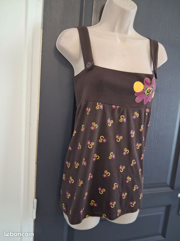 Jolie Débardeur top femme coton à fleure vintage Taille M FR40 US8 UK12 EUR38