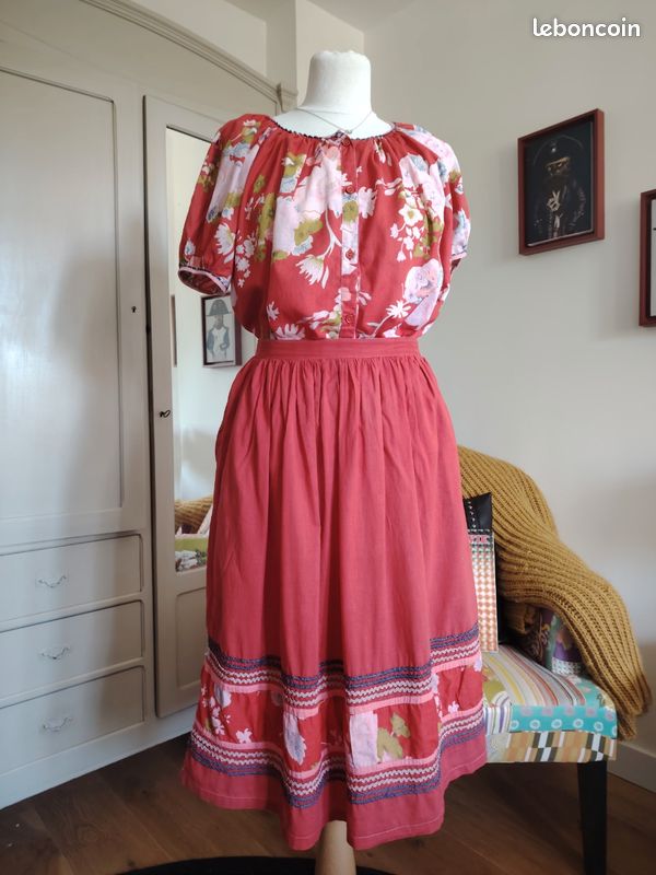 Ensemble Vintage Laura Ashley 2 Pièces - Top Et Pantalon Rayé Blanc, Taille 38, été