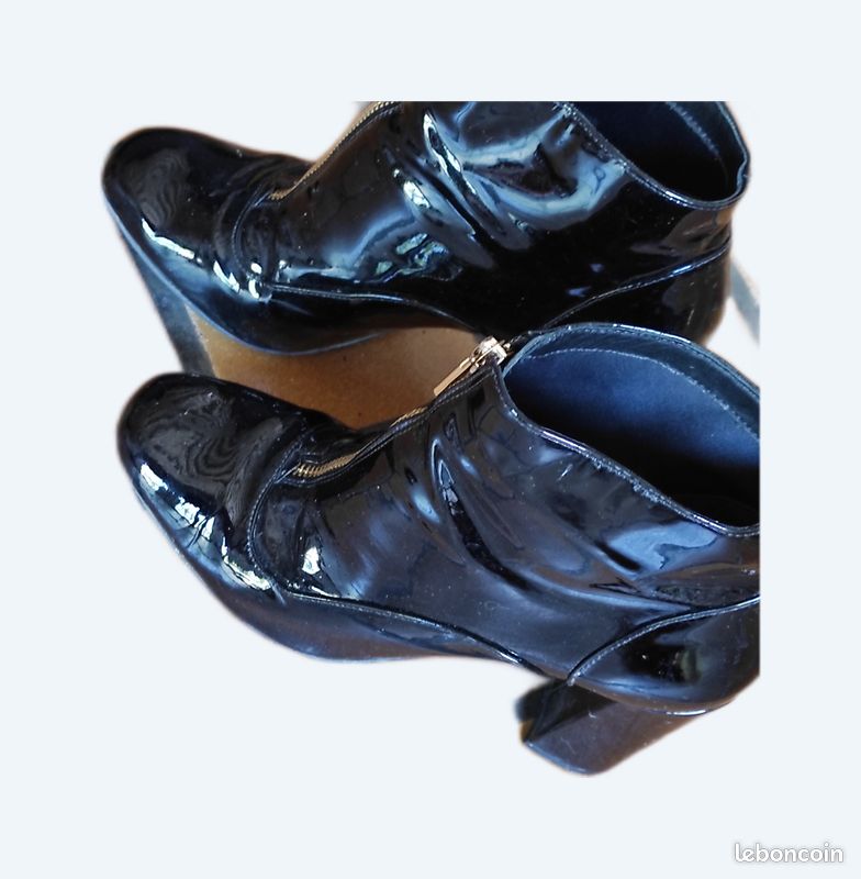 Bottines fermeture noires vernies (image 1)