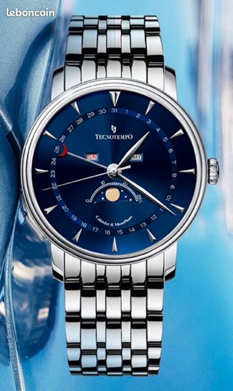 Cadran De Montre Technos Alarmdate Bleu Galbé 28 Mm - Neuf Sans Boîte
