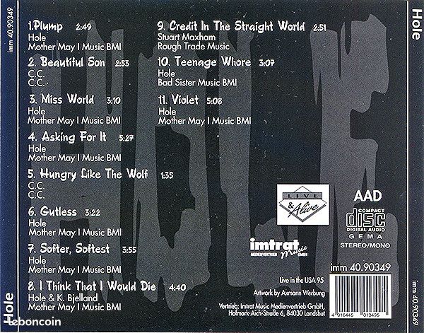 BGW567 - CD - HOLE - Live Palladium 1994 (image 2)
