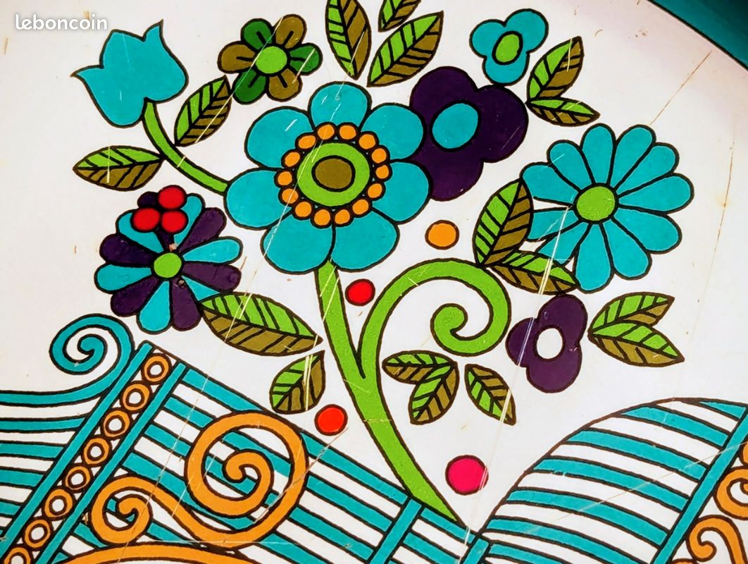 Plateau art déco en verre sérigraphié, bois et alu années 30