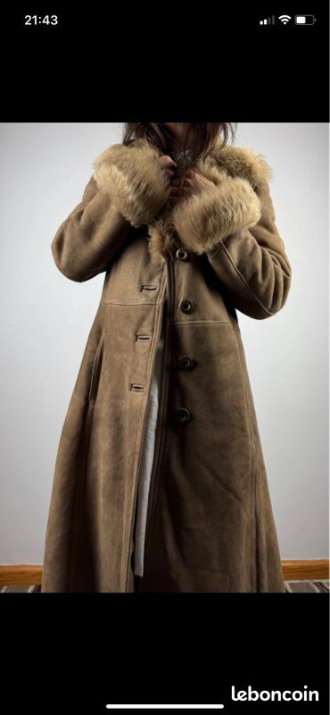 Manteau Fourrure Vintage Années 70 Pour Femme - Taille L, Cuir/mouton, Couleur Marron, Occasion Bon état