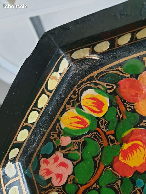 Plateau En Bois Ancien Motif Fleurs - Vintage Style Cottagecore - Pervenche Et Autres Couleurs