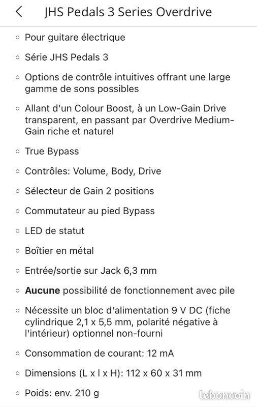 Pédale Overdrive JHS 3 series - excellent état (image 2)