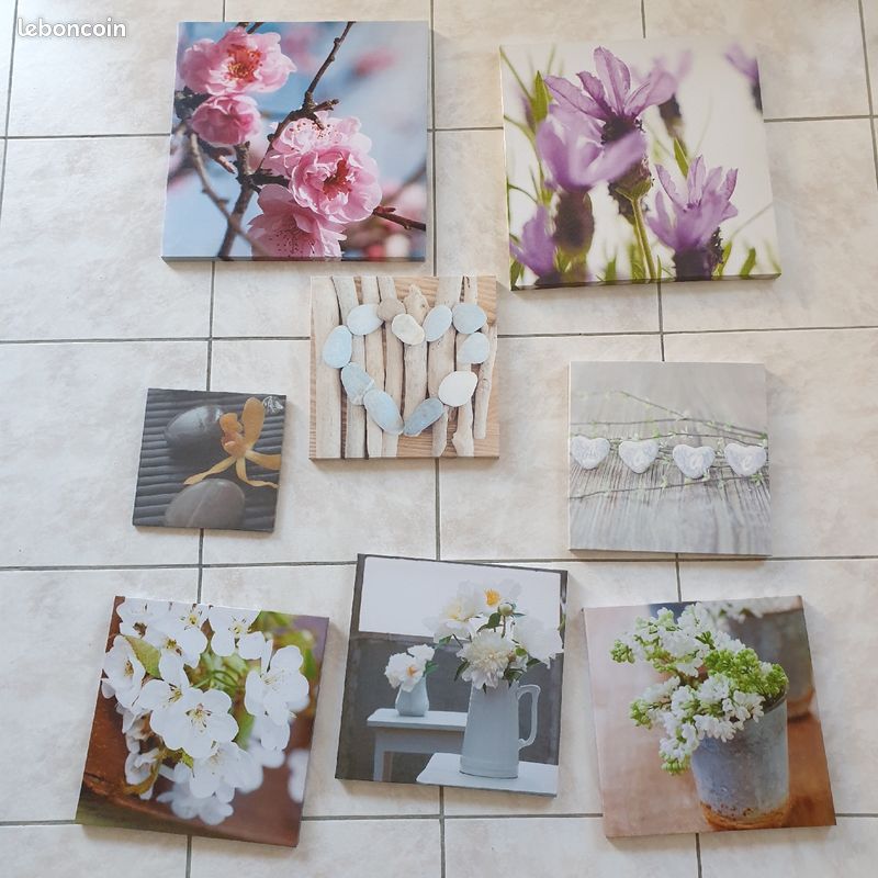 Toile imprimée sur cadre bois, photo fleur cailloux, 20x20 cm (image 7)
