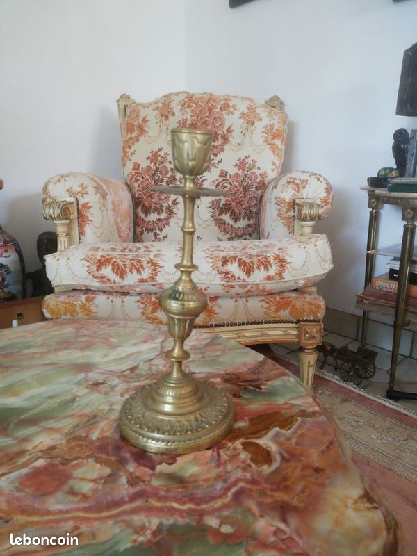Bougeoir ancien en laiton ciselé – H 21,5 cm – Déco vintage / Brocante (image 9)