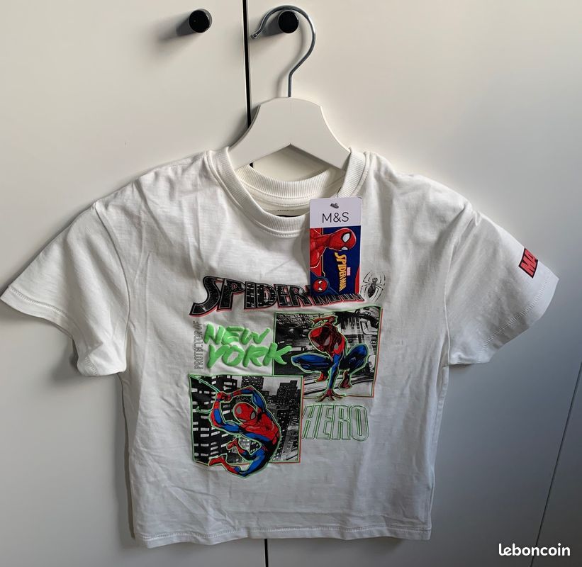 T-shirt Homme Marks And Spencer - Bleu à Carreaux, Coton, Taille 15,5, Slim