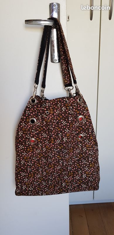 Sac cabas tissu velours réversible noir et fleuri (image 4)