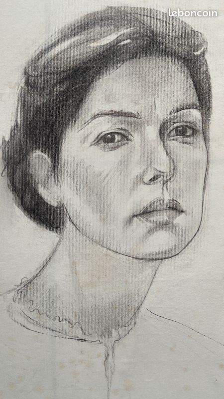 René RICHETIN (1923-2008) Grand dessin Portrait d'une princesse () Signé au crayon (70') COBRA (image 2)