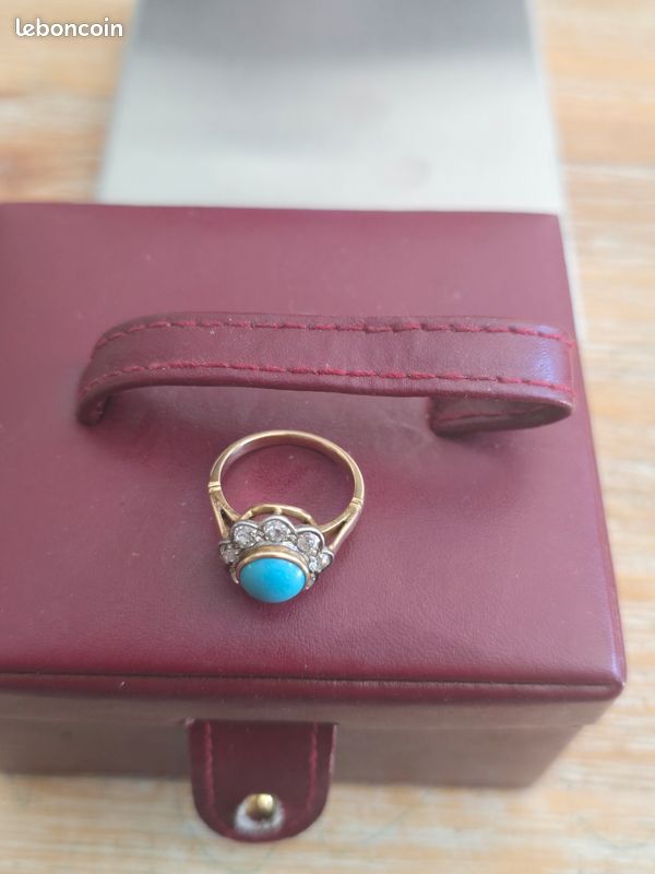 Bague Ancienne En Or 18 Carats Avec Pierre Turquoise - Bijou Vintage - Occasion