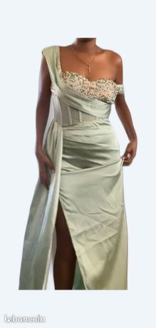 Robe Longue De Cérémonie Verte Et Blanche - Taille 42 - Occasion Très Bon État