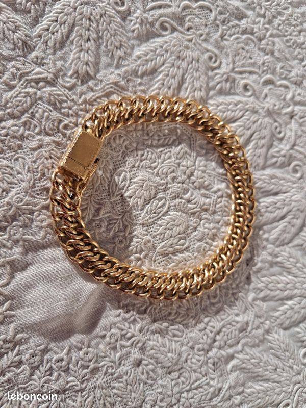 Bracelet En Plaque Or Maille Américaine (chaîne De Sécurité) - Occasion - Style Rétro Et Solide