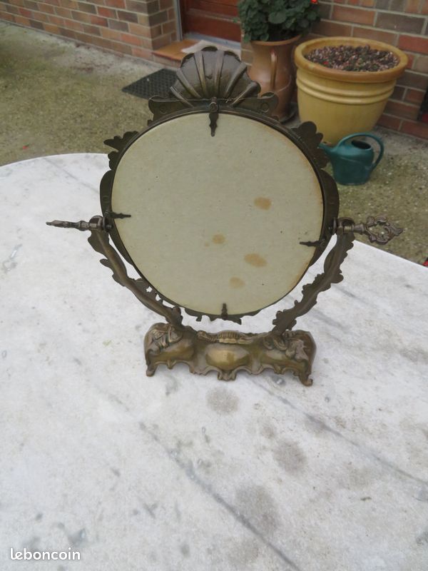 VINTAGE - Ancien Psyché/miroir a poser en bronze de style Louis XV à décor de Rocaille, Arabesque & Putto - FRANCE (Fin XIXé) (image 7)