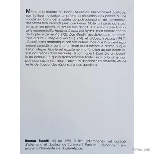 Du texte-hydre au texte-sphinx - Les inserts dans le théâtre de Heiner Müller par Thomas Zenetti Collection "Contacts" Theatrica-26 - Editions Peter Lang 2007 (image 2)