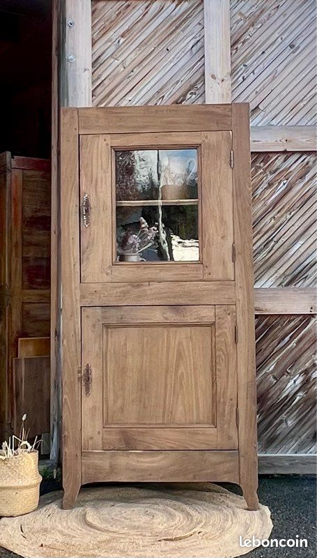 Bonnetière ancienne en chêne massif brut avec une porte vitrée - campagne chic (image 3)