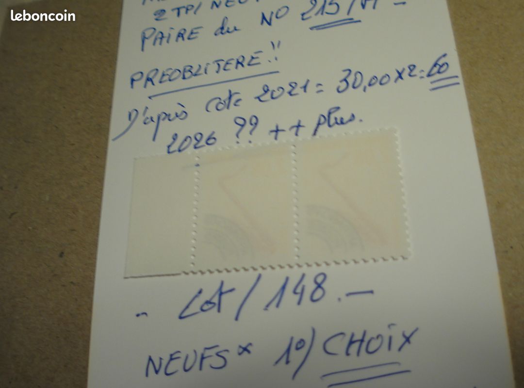 2 Timbres PREOB/ N° 215/a (en Dentelé 12 ) (image 4)